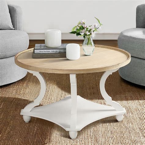 Wnutrees Farmhouse Round Coffee Table Rustic Circle Coffee Table With