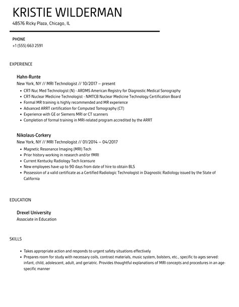 MRI Technologist Resume Samples | Velvet Jobs