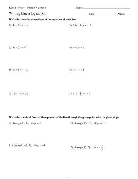 Writing Linear Equations Worksheet Answers