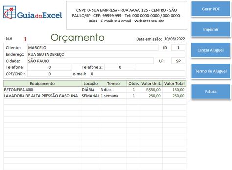 Planilha De Loca O De Ferramentas E Equipamentos Guia Do Excel