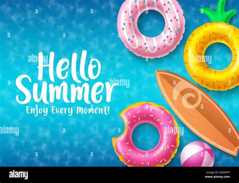 Hello Summer Vector Banner Design Colorful Summer Beach Floaters With