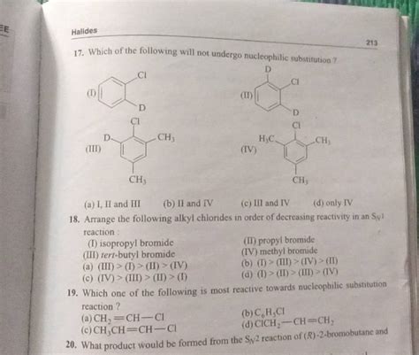 Arrange The Following Alkyl Chlorides In Order Of Decreasing Reactivity I