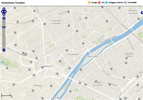 Découvrez la répartition des antennes mobiles Free 3G 4G sur Courbevoie