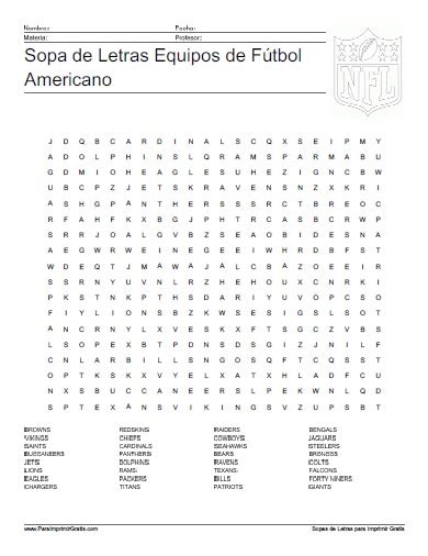 Sopa De Letras Equipos De F Tbol Americano Paraimprimirgratis