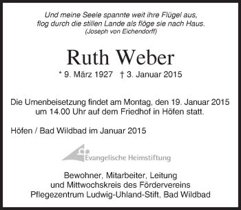 Traueranzeigen von Ruth Weber Schwarzwälder Bote Trauer