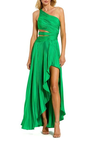 Mac Duggal Pleated One Shoulder Gown In Apple Green Modesens