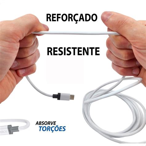 Cabo Carregador Dados Turbo Tipo C Carga Rápida 3 1a 2m Reforçado Resistente Branco Netshoes