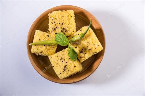 Dhokla Indian Food Gujarati Khaman Dhokla Or Steamed Gram Flour Snack