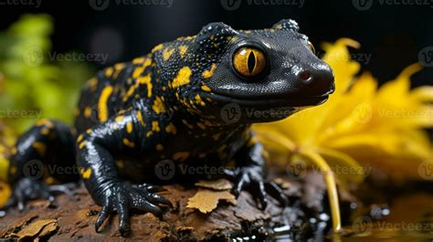 Close-up photo of a Salamander looking in their habitat. Generative AI ...