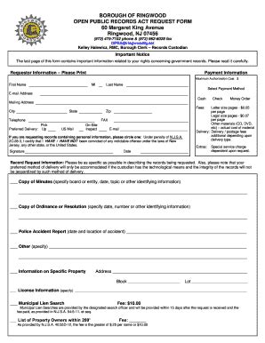 Borough Of Ringwood Open Public Records Act Request Form Fill And