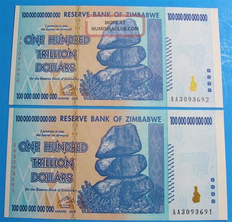 2008 Aa 100 Trillion Dollar Zimbabwe Currency Banknote One Note