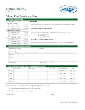 Fillable Online Seanc Vision Plan Enrollment Form SEANC Seanc Fax