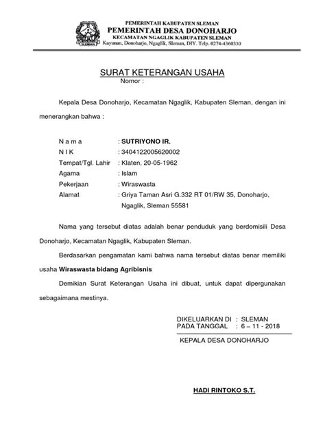 Wajib Tahu Contoh Surat Keterangan Usaha Dari Desa Yang Baik Benar