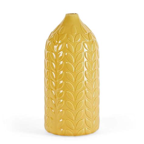 Ochre Leaf Effect Ceramic Vase Ceramic Vase Leaves Pattern Design Ceramics