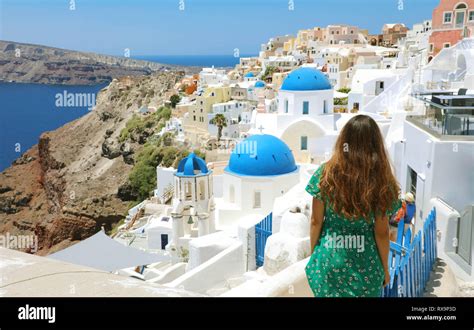 Tourist Traveling In Santorini Oia Island In Greece Europe Travel