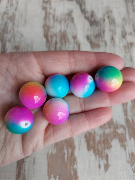 20mm Rainbow Paint Splatter Mermaid Bubblegum Beads 10ct Etsy