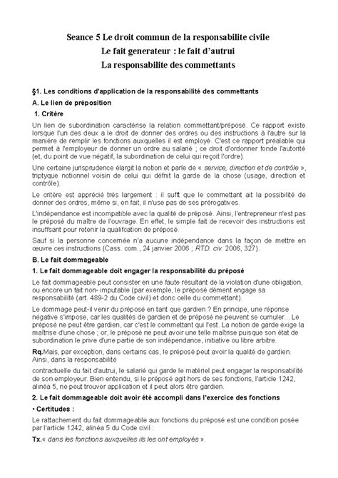 Fiche Seance Droit Civil De La Responsabilite Seance Le Droit