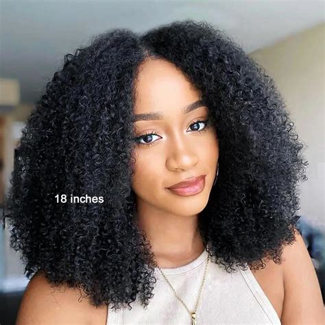 Afro Kinky Curly Natural Color Curly Wig 13x4 Lace Frontal Virgin Huma ...