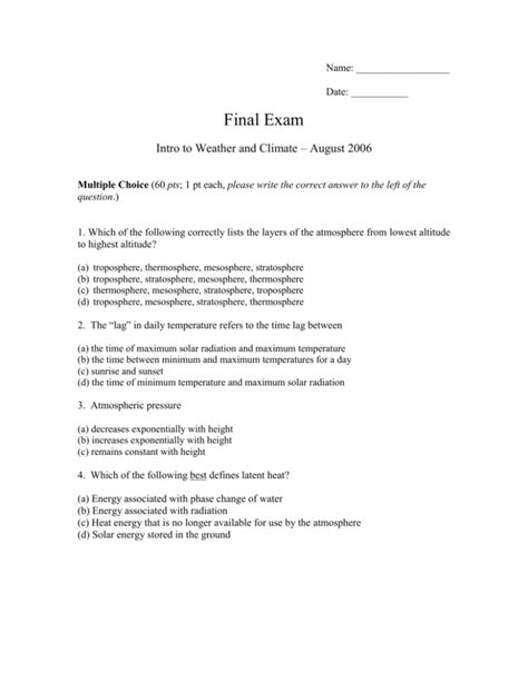 Sample Written Multiple Choice Final Examination