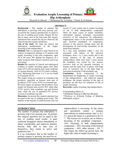 Pdf Evaluation Aseptic Loosening Of Primary Hip Arthroplasty