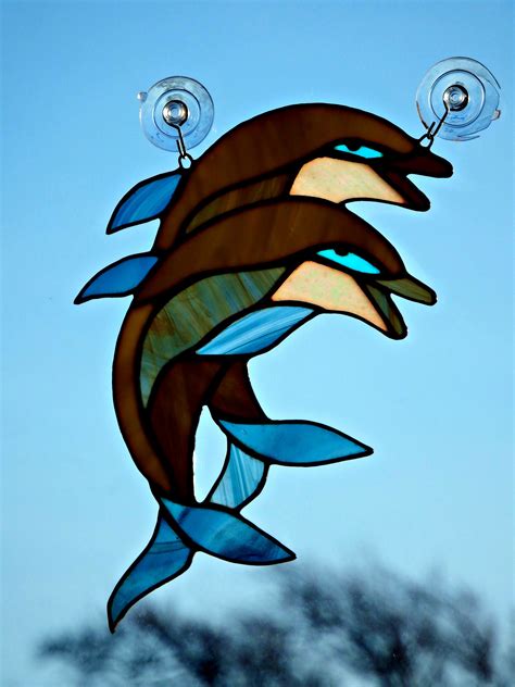 Dolphins Handmade Stained Glass Suncatcher Glass Mosaic Art Stained Glass Stained Glass