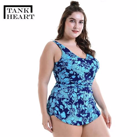 Tank Heart Print Plus Size Swimwear Women Monokini One Piece Sexy