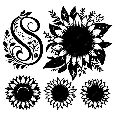 Premium Vector Sunflower Svg Bundle Flower Svg Monogram Svg Half Sunflower Svg Sunflower