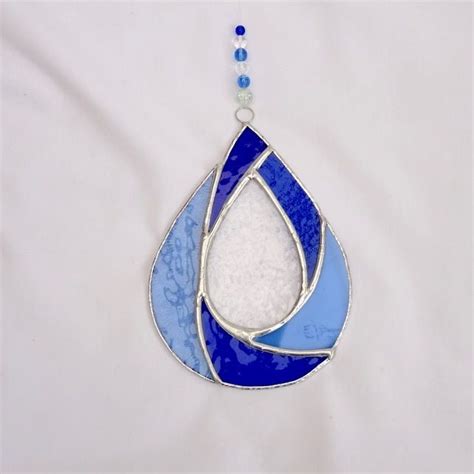 Stained Glass Raindrop Suncatcher Handmade Hanging Decoration Blue