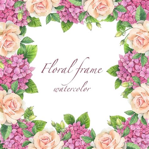 Moldura Quadrada Floral Rosas Delicadas Folhas De Hort Nsia Rosa