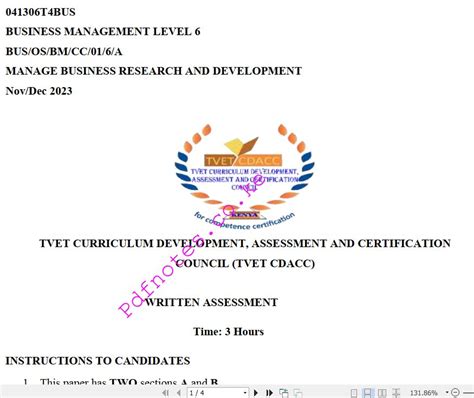 Manage Business Research And Development Level 6 TVET CDACC November