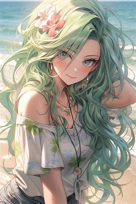 Professional Midjourney Anime Girl Green Hair Prompt 12 High Quality Png S Summer Vibes