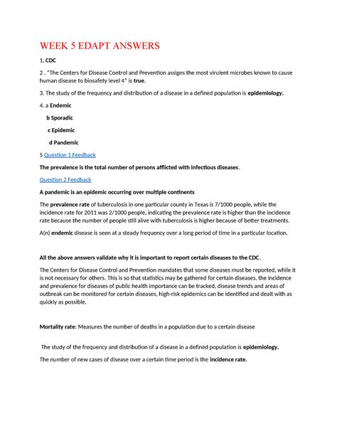WEEK 5 Edapt Answers BIOS 242 WEEK 5 EDAPT ANSWERS 1 CDC The