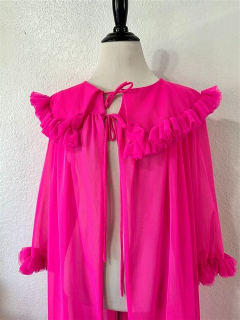 Vintage Union Made Hot Pink Chiffon Sheer Robe Peigno Gem