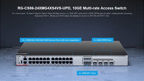 RG CS86 24XMG4XS4VS UPD Ruijie L3 Managed POE Multi G Switch