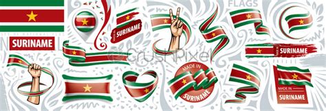 Vector Set Of The National Flag Of Suriname In Various Stock Vector