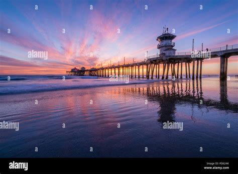 Huntington Beach Pier at Sunset Stock Photo - Alamy