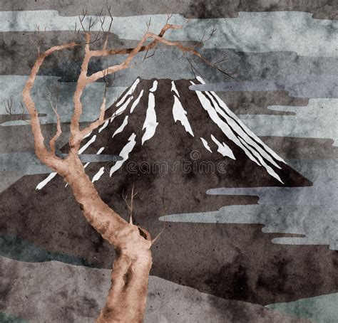 Mount Fuji And Naked Tree Stock Illustration Illustration Of Mountain