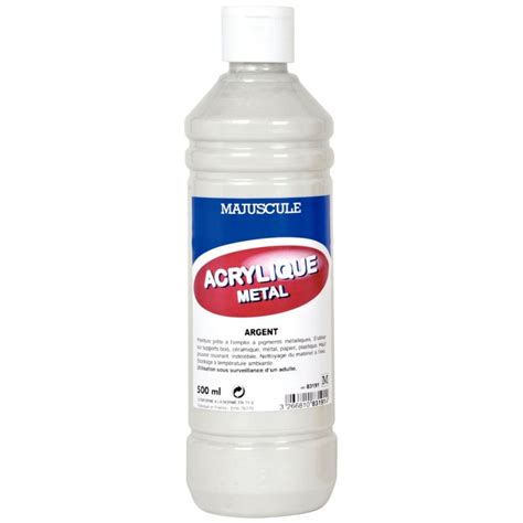 Flacon de 500 ml de peinture métallique MAJUSCULE argent MilBulles