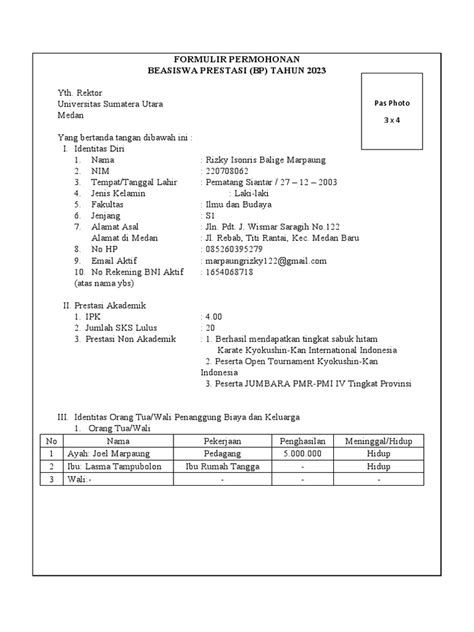 Formulir Permohonan Beasiswa Prestasi 2023 Edited Pdf