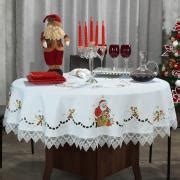 Toalha De Mesa Natal Bordado Richelieu Redonda 180cm Santa Claus