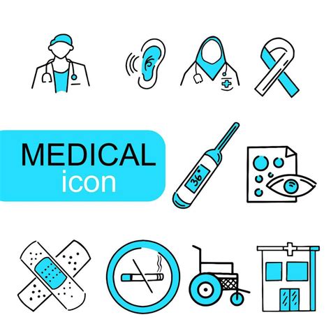 Hand Drawn Medical Icon Lines With Blue Color And White Background In