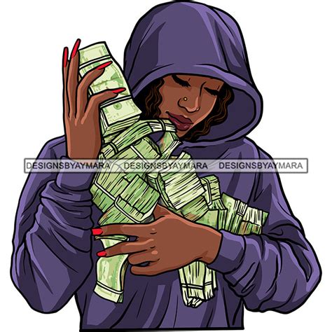 Gangsta Gangster Woman Money Stack Hoodie Badass Hustler Hustling Sava