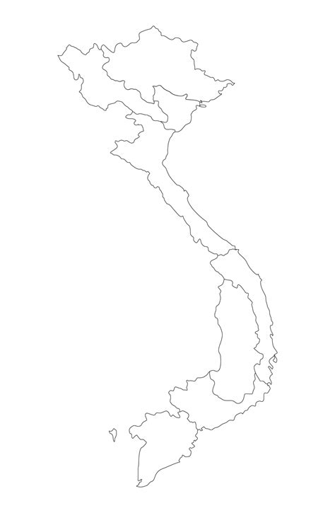 Vietnam Mapa Con Blanco Negro Contorno Y Administrativo Seis Regiones