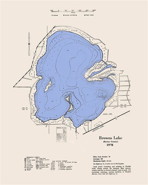 1970 Map Of Browns Lake Racine County Wisconsin Etsy