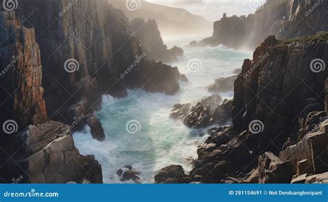 Generative Ai Dramatic Coastlines Rugged And Coastlines With Crashing