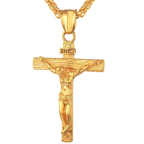 Gold Jesus Inri Cross Crucifix Pendant Necklace For Men Classy Men