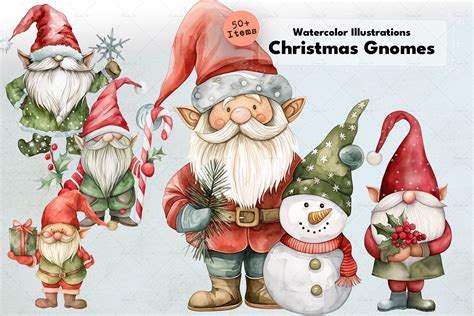 Watercolor Christmas Gnomes | Holiday Clipart - Design Cuts