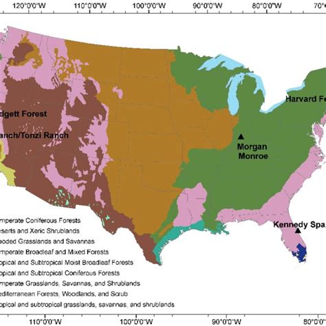 Locations Of The Examined AmeriFlux Study Sites And Biomes As Listed In