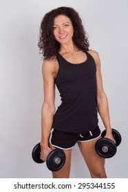 Happy Fitness Woman Lifting Dumbbells Stock Photo Shutterstock