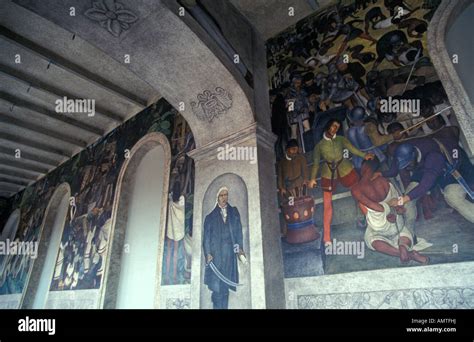 Diego Rivera Murals Depicting The History Of Mexico In The Palacio De